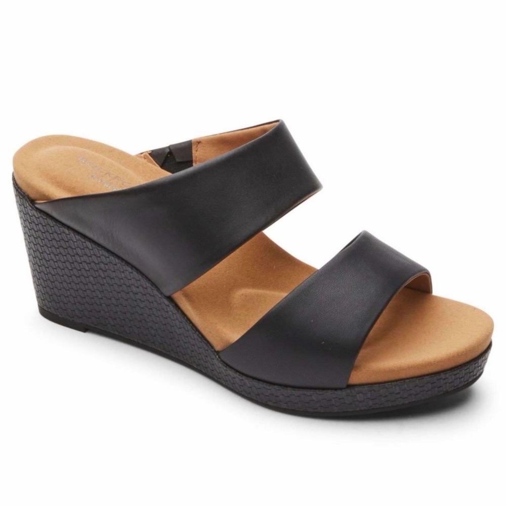 Rockport Black Double-Strap Wedge Slide
